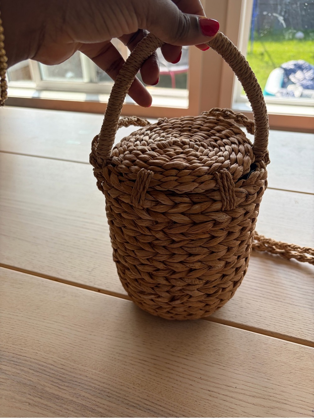 Zina Eva Woven Mini Bucket Bag in Natural Tan - Picture 3 of 5